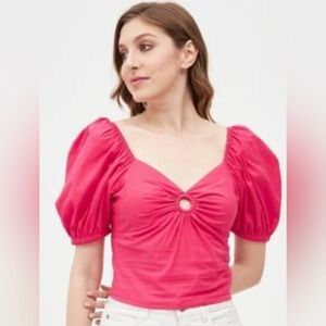 NWT Sim & Sam Red size large Puff Sleeve Smocked Romantic Cropped Keyhole Top